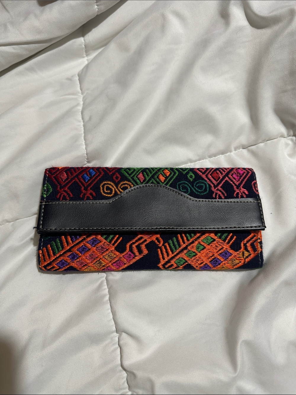 Handwoven Multicolor Embroidered Clutch Wallet with Black Trim